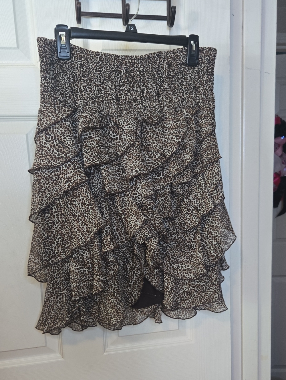 Ruffled Leopard Print Tiered Skirt - Brown